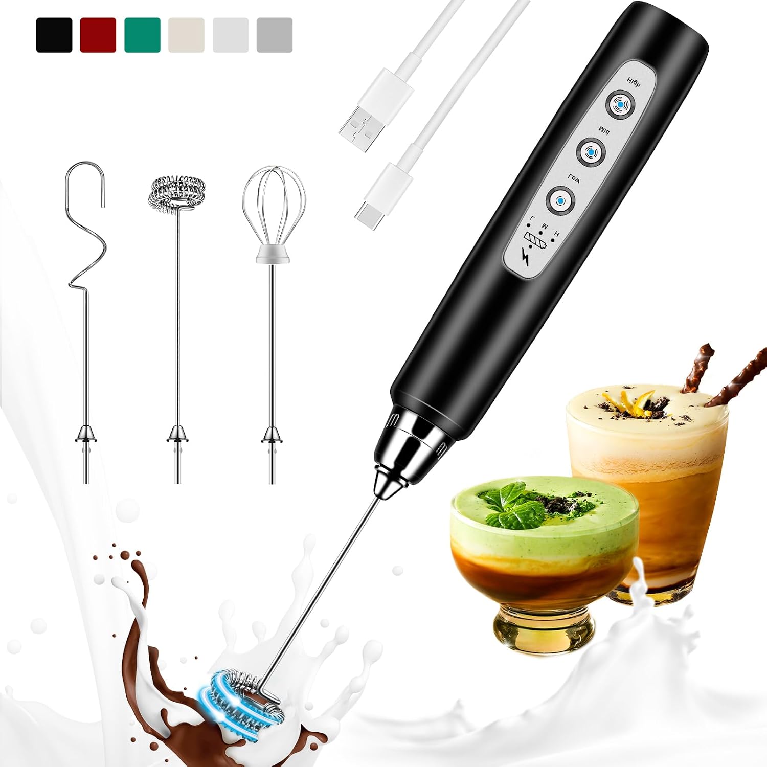 Electric Milk Frother Handheld - Espumador de Leite Recarregável Portátil, Batedor