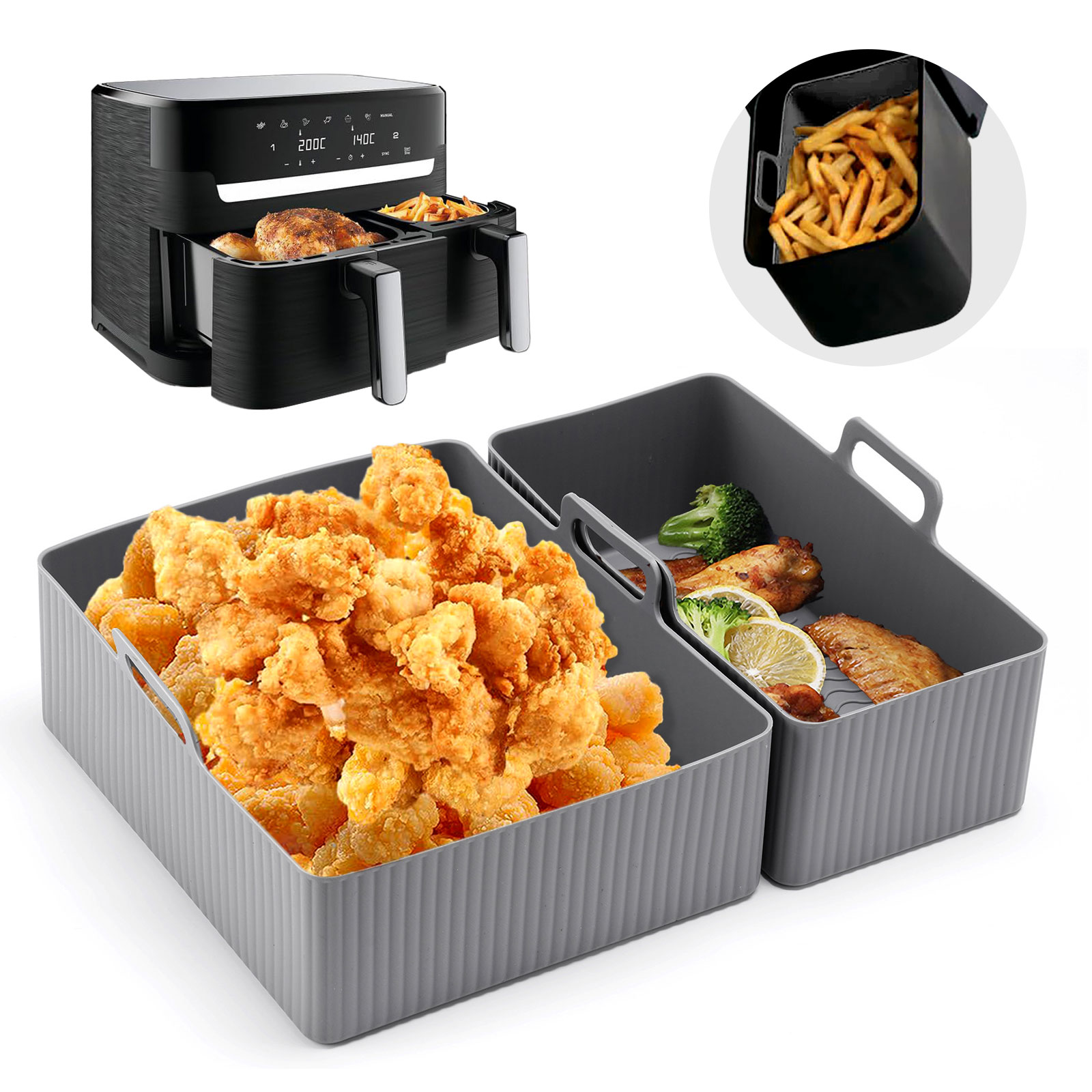 Air Fryer Silicone Pot Liner - 2 pçs conjunto de silicone fritadeira